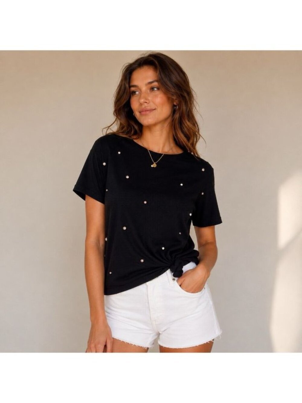 Generation Love XS Black Embellished Studded Tshirt 100% Pima Cotton Side Tie